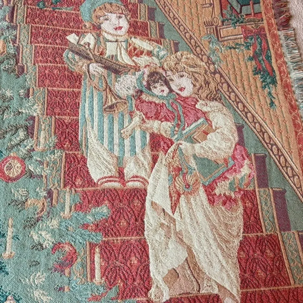 Vintage Tapestry Woven Throw Blanket Fringe 44x68